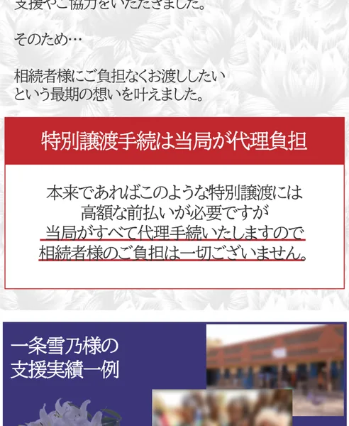 「特別譲渡手続は当局が代理負担」本来は高額な前払いが必要だが負担は一切ないと書かれた画面