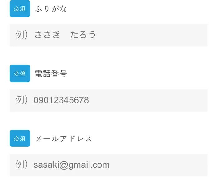 合同会社リストの申し込みフォーム。ふりがな、電話番号、メールアドレスの入力欄が並んでいる