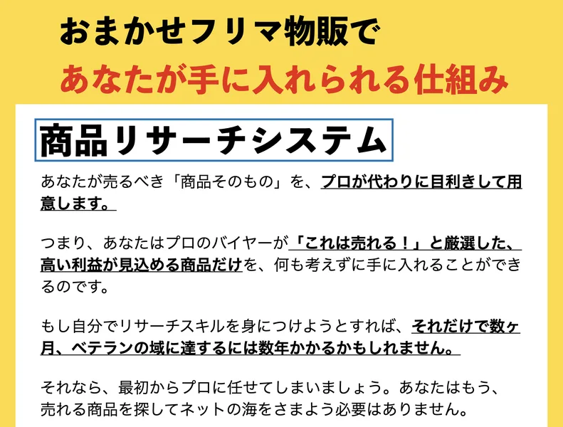 「なぜある特別な商材が最強なのか、その秘密を公開する無料説明会」とうたう広告ページ