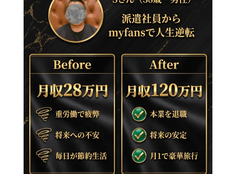 派遣社員から月収120万円へ、人生逆転をうたうBefore・Afterの広告ページ