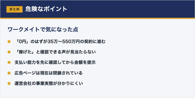 ワークメイトで気になった点。0円のはずが高額契約へ進むなどの危険ポイント