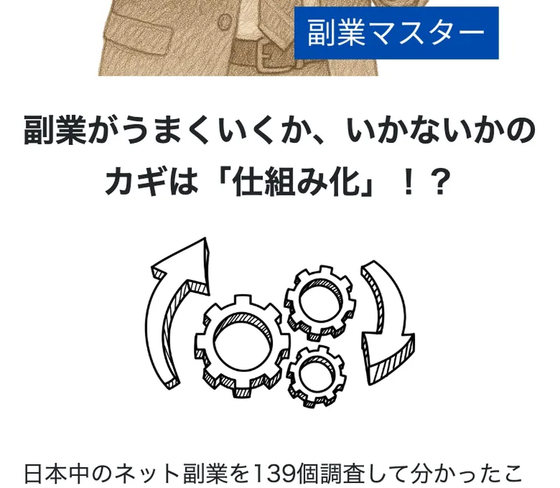 副業がうまくいくかどうかは仕組み化がカギだと説明する広告画面