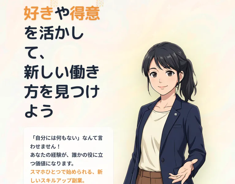 好きや得意を活かして新しい働き方を見つけようと書かれたSkillUpの広告ページ